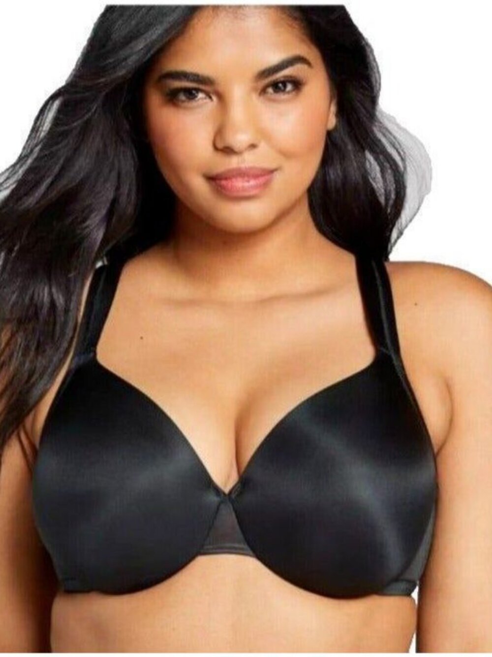 Cacique Lane Bryant Bra Smooth Satin Full Coverage Mesh Sides U/W 38H Black